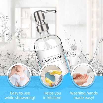 ARKTEK Refillable Soap Dispenser (2 Units) - 17 Oz Clear Glass Bottle with Rust Proof Pump for Hand and Dish Soap, Kitchen Bathroom Countertop