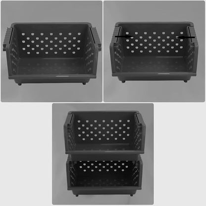4-Pack Gray Plastic Stackable Kitchen Storage Basket, Stacking Organizer Basket