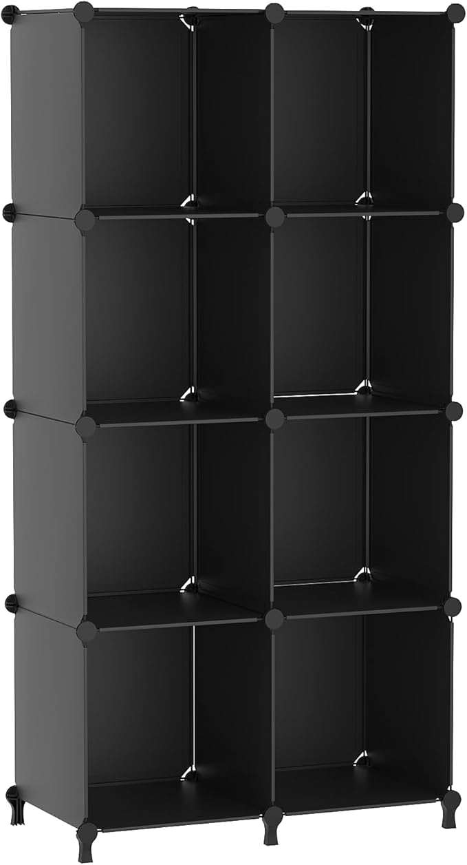 AWTATOS 8 Cube Storage Organizer, Closet Organizer Storage Shelf, Bookcase Bookshelf, DIY Stackable Storage Cubes Shelves for Closet, Bedroom, Home, Office, Black