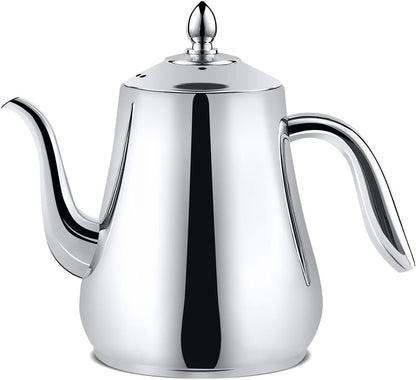 SANQIAHOME Stainless Steel Teapot with strainer Tea Pot With Removable Infuser or filter for Loose Leaf and Tea Bags cold water Pitcher Tea Maker Dishwasher Safe (silver, 1550ml(51Oz))