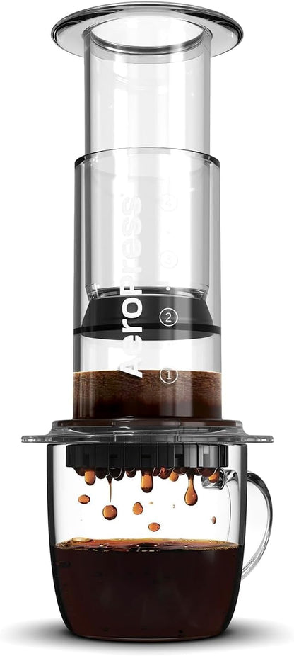 AeroPress Clear Blue Coffee Press – 3 In 1 Brew Method Combines French Press, Pourover, Espresso, Full Bodied Coffee Without Grit or Bitterness, Small Portable Coffee Maker for Camping & Travel-Blue