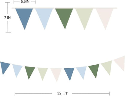 32Ft Blue Green Party Decorations Retro Blue Green Fabric Triangle Banner Flag Banner Pennant Garland Streamers for Graduation Hole in One Wedding Birthday Baby Shower Masters Golf Party Decoration