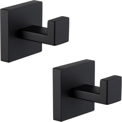 Angle Simple Matte Black Towel Hooks for Bathroom, SUS 304 Stainless Steel Square Wall Coat Hooks, 2 Pack