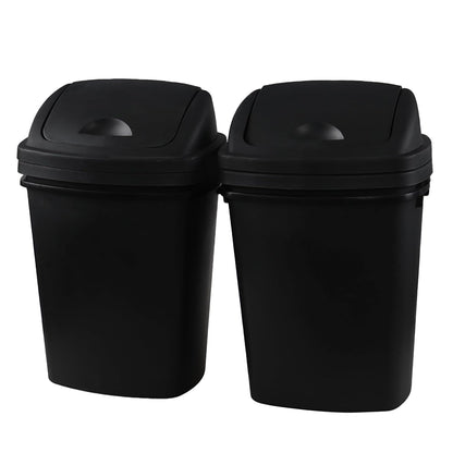 6 Gallon Plastic Garbage Cans with Swing Lid, 4-Pack Swing Lid Trash Bins, Black