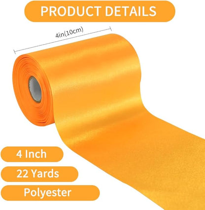 TONIFUL 4 Inch x 22yd Wide Gold Yellow Satin Ribbon Solid Fabric Large Ribbon for Cutting Ceremony Kit Grand Opening Chair Sash Table Hair Car Bows Sewing Craft Gift Wrapping Wedding Party Decoration