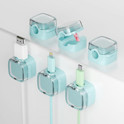 6-Pack Magnetic Cord Holder, Cord Holder with Strong Magnetic Lid, Holds Cables Firmly, 7 mm Charger Holder & HDMI Cord Organizer Clips, Strong Adhesive Pad (Blue)
