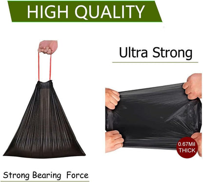 Feisco 6-7 Gallon Black Trash Bag,Medium Drawstring Garbage Bag Trash Can Liner,100 Counts,0.67 Mil