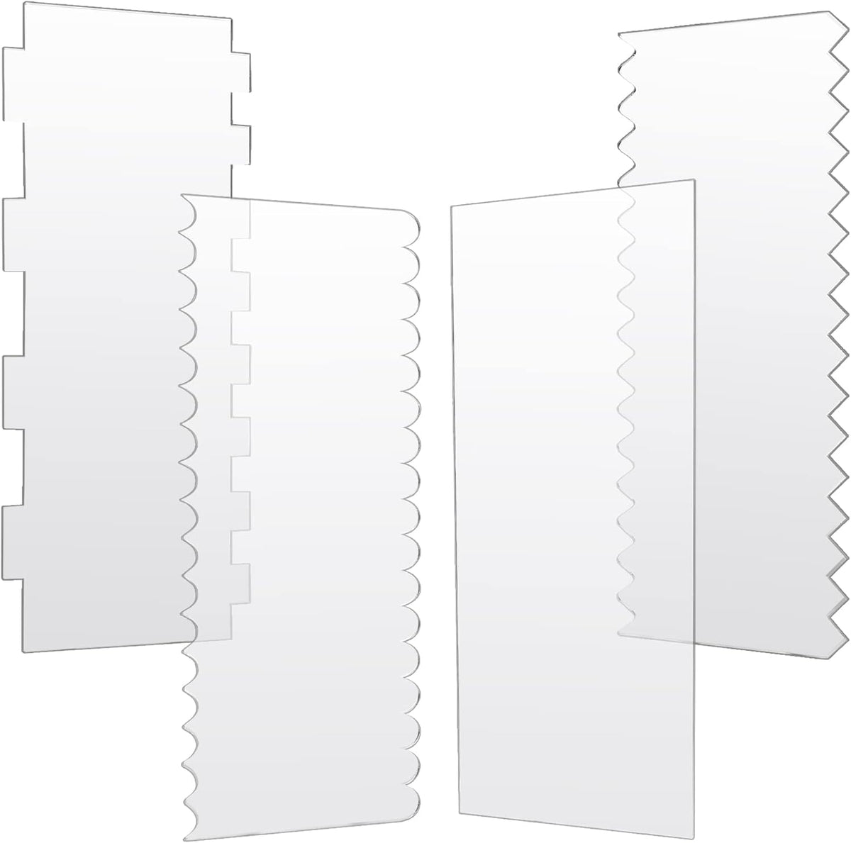 Joersh 4pcs Acrylic Cake Scrapers Clear Combs Icing Frosting Buttercream Edge Smoother for Mousse Butter Cream Decoration