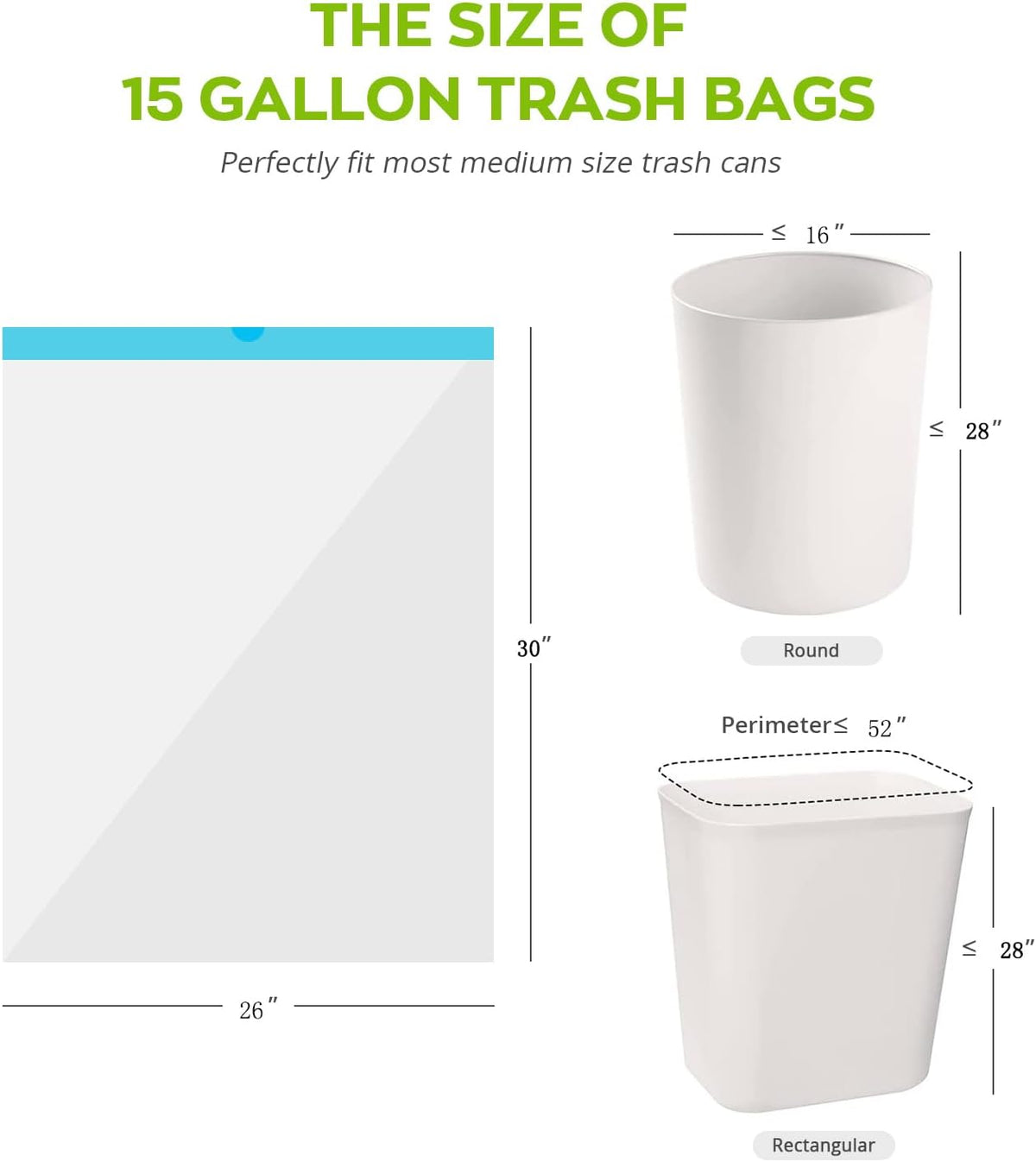 15 Gallon white drawstring trash bags, No tear open large floral scent garbage bag,Ultra thickened plastic for tall kitchen,Office,Living room Commercial Use 26x30 inches