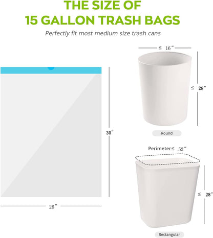 15 Gallon white drawstring trash bags, No tear open large floral scent garbage bag,Ultra thickened plastic for tall kitchen,Office,Living room Commercial Use 26x30 inches