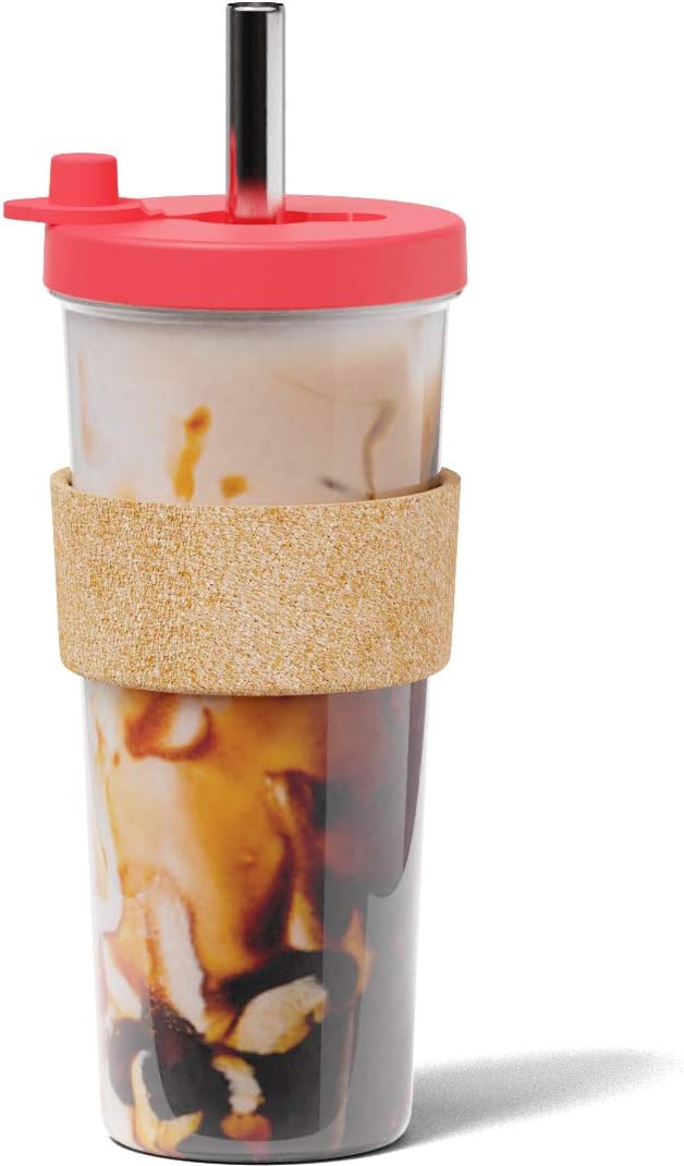 Dodoko Hot Pink Reusable Boba Tea Cup with Straw, 24 oz - Insulated BPA Free Shatterproof Tumbler for Iced Coffee, Smoothies, Cold Drinks