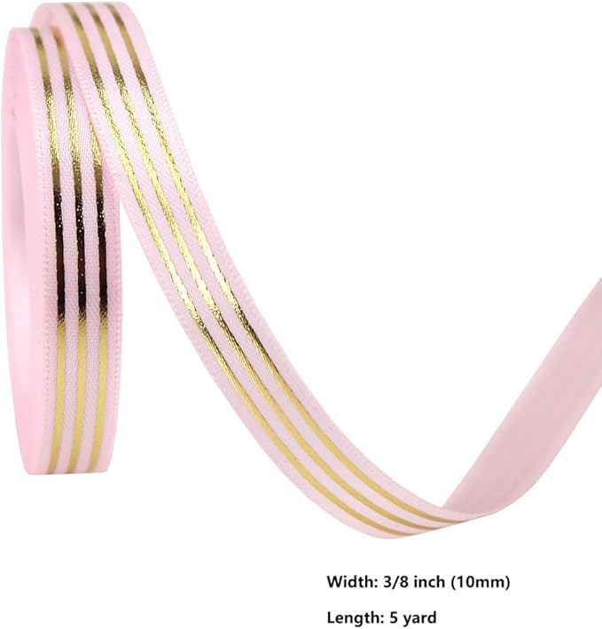 Mother’s Day Ribbon Set – 5 Rolls Satin Gift Flower Ribbons with Gold Foil Letters – 5 Yards Each, 10mm & 16mm – Love You Mom, Just for You, We Mom – Gift Wrap, Flower Wrap, Crafting, DIY (5)