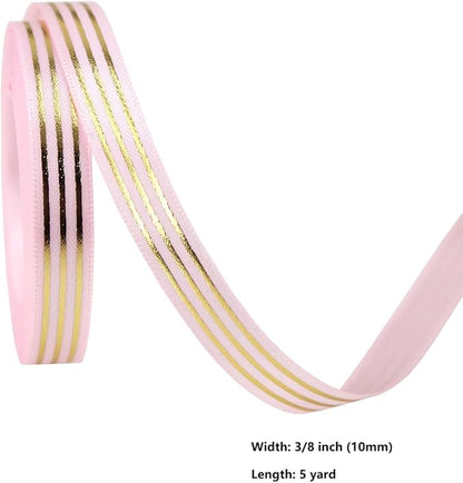 Mother’s Day Ribbon Set – 5 Rolls Satin Gift Flower Ribbons with Gold Foil Letters – 5 Yards Each, 10mm & 16mm – Love You Mom, Just for You, We Mom – Gift Wrap, Flower Wrap, Crafting, DIY (5)