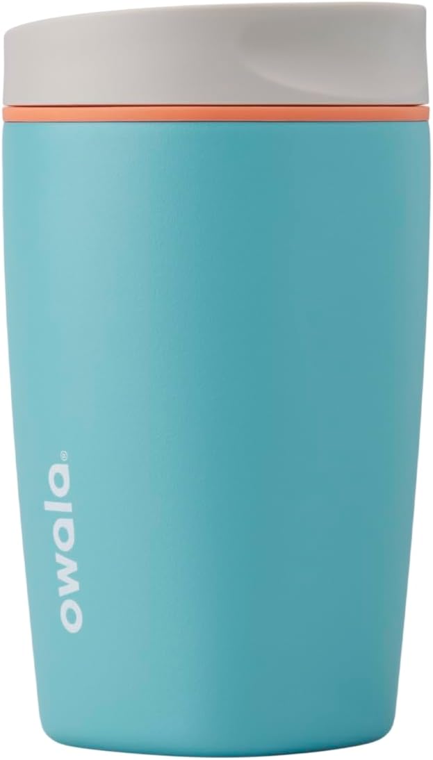 Owala SmoothSip Slider Insulated Stainless Steel Coffee Tumbler, Reusable Iced Coffee Cup, Hot Coffee Travel Mug, BPA Free 12 oz