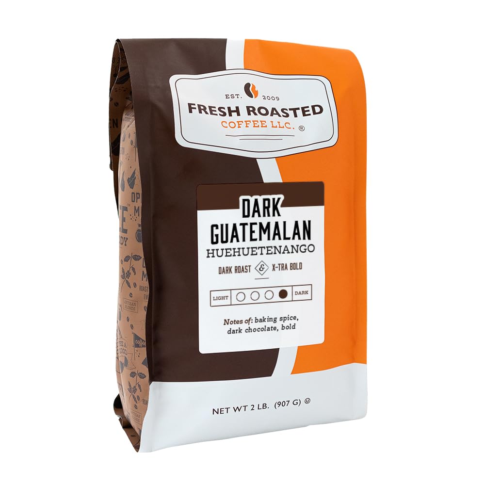 Fresh Roasted Coffee, Dark Guatemala Huehuetenango, 2 lb (32 oz), Single Origin, Dark Roast, Kosher, Whole Bean