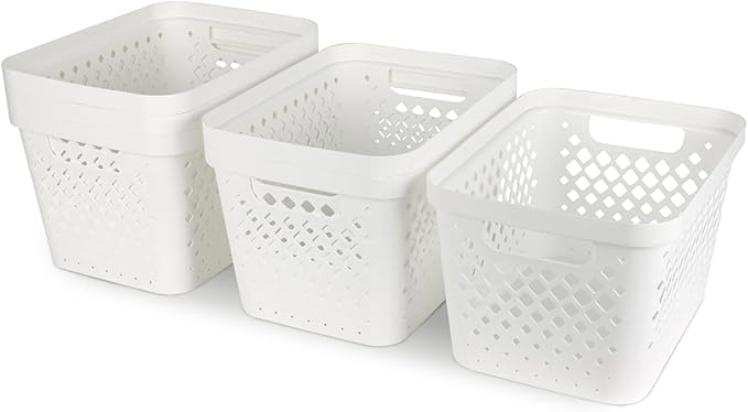 Glad Plastic Storage Basket Set, Value Pack of 6 | Open Storage Bins for Shelves, Bathroom, Pantry, Closet | Nesting Organizer Boxes with Handles, 4 Gallon, White