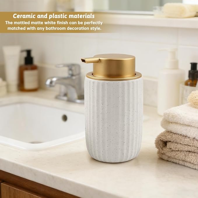 2 Pack Speckled Ceramic Foam Soap Dispenser, 12 oz Matte Pump Hand Foam Dispenser with 2 Cleaning Sponges, Refillable Pump, Foaming Dispenser for Bathroom, Kitchen (Color:Speckled White)