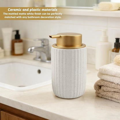 2 Pack Speckled Ceramic Foam Soap Dispenser, 12 oz Matte Pump Hand Foam Dispenser with 2 Cleaning Sponges, Refillable Pump, Foaming Dispenser for Bathroom, Kitchen (Color:Speckled White)