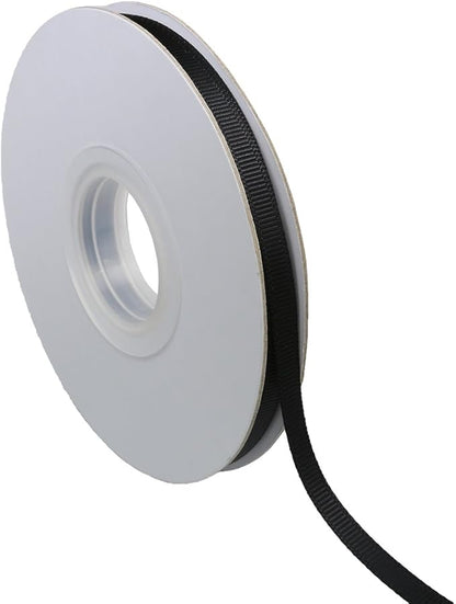 Ribbonitlux 1/4" Wide Solid Grosgrain Ribbon 25 Yards (030-Black）, Set for Gift Wrapping, Party Decor, Sewing Applications, Wedding and Craft