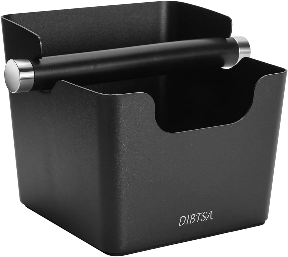 Knock Box Espresso, Stainless Steel Knock Box for Coffee Grounds, with Removable Rubber Bar and Anti-slip Pad, Large, Black