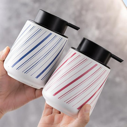 Ceramic Foam Hand Soap Dispenser, Simple Striped Design of Multi-Color(Blue)