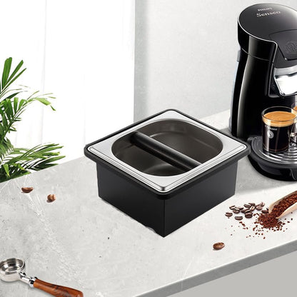 Coffee Knock Box, Stainless Steel Coffee Espresso Knock Box Coffee Grounds Bin with Noise Reduction Rubber Ring, Barista Espresso Machine Accessories
