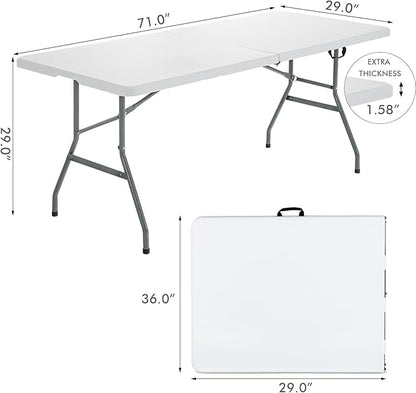 Goplus 6ft Folding Table, Indoor Outdoor Foldable Plastic Folding Tables, Heavy-Duty Rectangular Fold Up Table w/Handle, Portable Utility Card Table for Picnic, Party, Dining, Camping, Beach, White