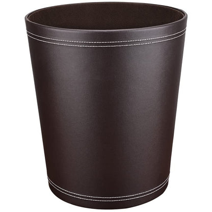 Pu Leather Trash Can for Bedroom, 2.6 Gallon Wastebasket for Office, Small Bathroom Garbage Cans for Home Decorative, Round Waste Basket Bin for Dorm Kitchen Brown