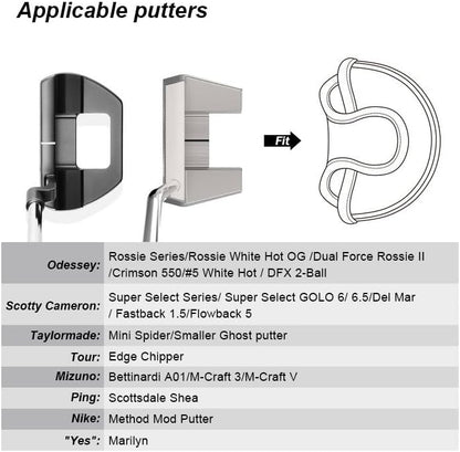 BIG TEETH Putter Cover Mallet Putter Cover Half Mallet Small Golf Headcover, Mini Club Head Protector Magnetic Closure Black Leather for Odyssey White Hot #5 Golf Rossie Tour Edge Chipper etc