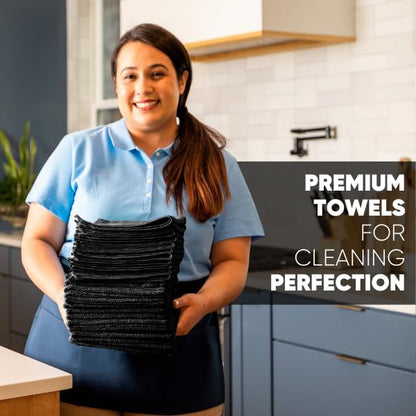 Microfiber Wholesale MW Pro Multi-Surface Microfiber Towel – 12 Pack, Premium Cleaning Cloth, Clean, Dust, Polish, Absorb, Large 16"x16" (Black)