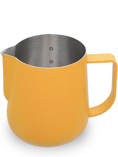 watchget Milk Frothing Pitcher 500ml/17oz Espresso Steaming Pitcher with Matte Yellow Coating Stainless Steel Milk Steamer Jug Milk Frothing Cup