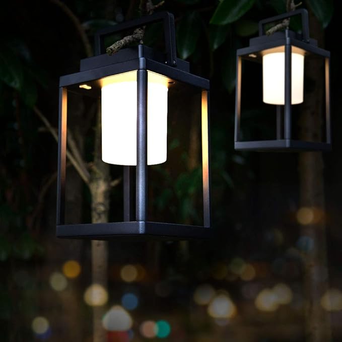 Aluminum Outdoor Table Lamp - Rechargeable 350 Lumen 3 Level Touch Control, IP44 Waterproof Cordless Outdoor Lamps Table Lantern with USB Port for Patio(3000K Warm White)