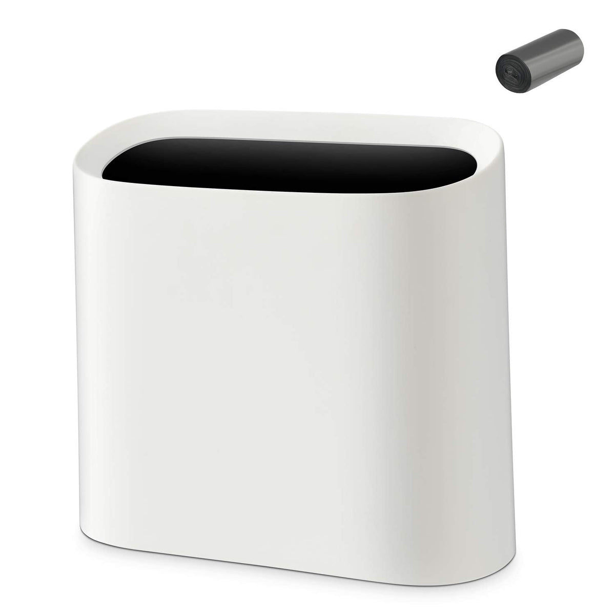 SUBEKYU 2.3 Gal Trash Can for Bathroom,Small Office Garbage Can for Kitchen,Slim Rectangular Waste Bin,Plastic,White