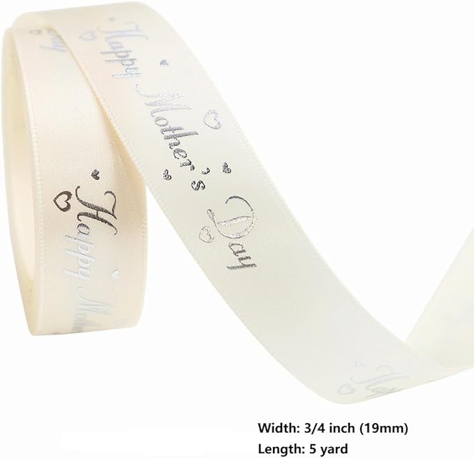 Mother’s Day Ribbon Set – 4 Rolls Satin Gift Ribbons with Gold Foil Letters – 5 Yards Each, 19mm – Happy Mother's Day – Gift Wrap, Crafting, DIY Decoration (4)