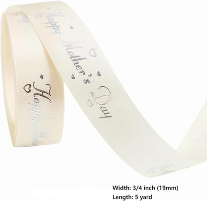 Mother’s Day Ribbon Set – 4 Rolls Satin Gift Ribbons with Gold Foil Letters – 5 Yards Each, 19mm – Happy Mother's Day – Gift Wrap, Crafting, DIY Decoration (4)