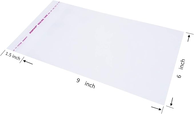 Wowfit 100 Count 6x9 Inch Clear Cellophane Plastic Bags, Resealable Self-Sealing Cello Bags Great for 6x9 Print Photos A7 A8 A9 Cards Envelopes and More