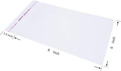 Wowfit 100 Count 6x9 Inch Clear Cellophane Plastic Bags, Resealable Self-Sealing Cello Bags Great for 6x9 Print Photos A7 A8 A9 Cards Envelopes and More