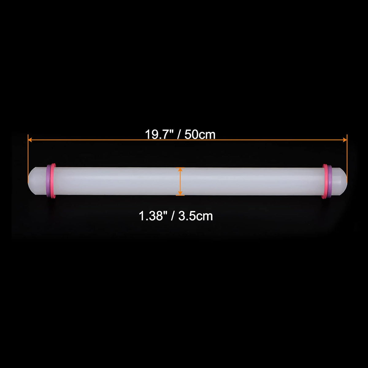 HARFINGTON Fondant Rolling Pin 20 Inch x 1.38 Inch Adjustable Guide Rings Non-Stick PP Plastic Fondant Roller Dough Roller Kitchen Decorating Tools for Cookie Pastry Pizza Clay