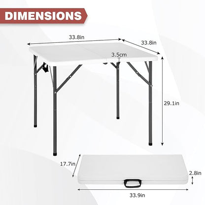 PayLessHere 34" Folding Tables Plastic Folding Card Table Half Portable Foldable Table for for Parties Wedding BBQ Camping, White