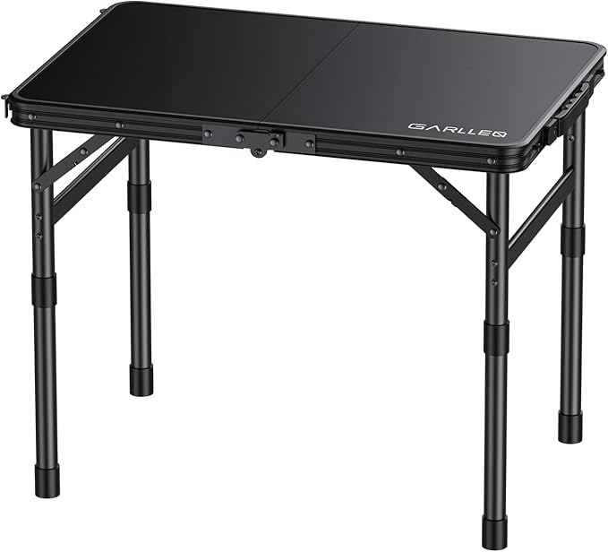 GARLLEN Folding Camping Table with Waterproof Plastic Tabletop, Portable Folding Picnic Table with 3-Adjustable Height, Aluminum Frame Outdoor Table for BBQ, Camping, Indoor Use, 22.8" L x 15.7" W