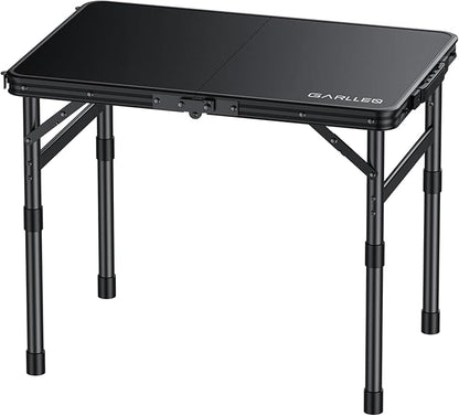 GARLLEN Folding Camping Table with Waterproof Plastic Tabletop, Portable Folding Picnic Table with 3-Adjustable Height, Aluminum Frame Outdoor Table for BBQ, Camping, Indoor Use, 22.8" L x 15.7" W