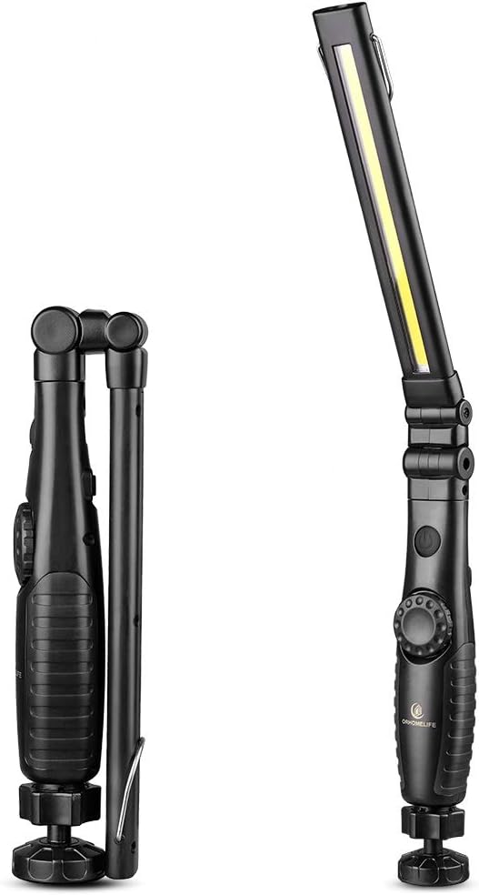 Rechargeable LED Work Light - 750 Lumens Foldable LED Flashlight Handheld Cordless Work Light with Magnetic Base, 360°Rotate, Power Indicator for Car Repair, Garage, Household, Outdoor