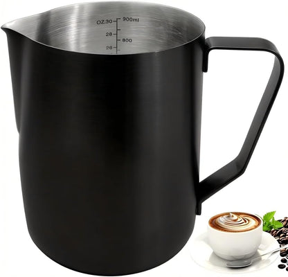 Large Milk Frothing Pitcher 32oz/900ml, Stainless Steel Milk Frother Cup For Home, Office &amp; Kitchen Used-Black