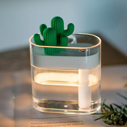 USB Cool Mist Humidifier with Night Light, Mini Size Cactus Humidifier for Bedroom Home Office Car with Timed auto Shutdown(Transparent)