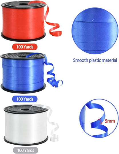 TONIFUL 300 Yards Curling Ribbon-Balloon Ribbon-Balloon String for Art&Craft Decor,Gift Wrapping,Ribbons and Bows for Halloween Christmas New Year Birthday Gifts Supplies (Blue Red White)