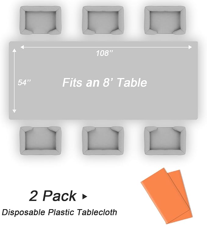 QIKSION Orange Plastic Table Cloth Disposable 2 Pack, 54 x 108 Inch Tablecloths for Party, Graduation, Halloween, Thanksgiving Decorations, Harvest, Fall, Rectangle Table Cover