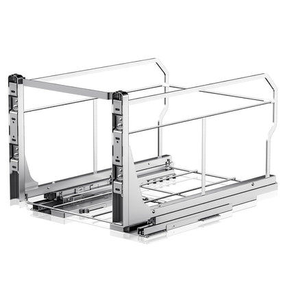 Insputer Double Pull Out Trash Can Under Cabinet with Push to Open Slides, Heavy Duty Under Sink Garbage Can Kit for Kitchen, Not Include Bin, Require 18" W X 24" D Cabinet, has Installation Video