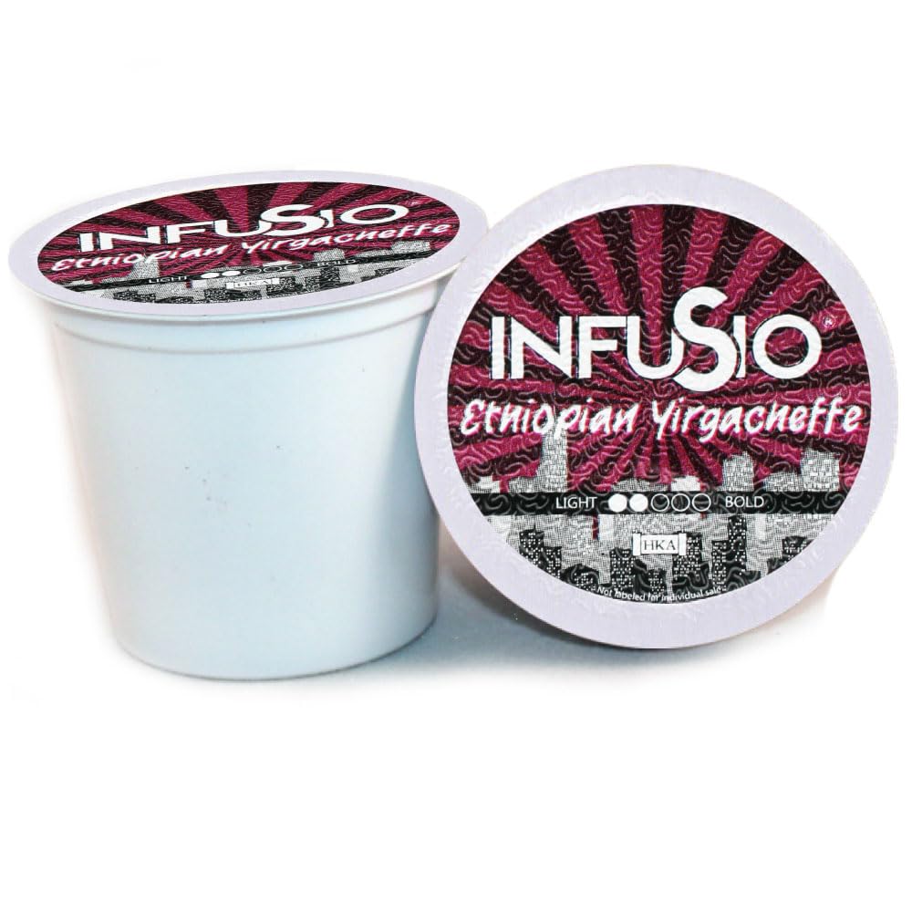 InfuSio Coffee Pods 96 Count Ethiopian Yirgacheffe Gold Medium Light Roast Single serve Coffee pods for Keurig K Cup® Brewers