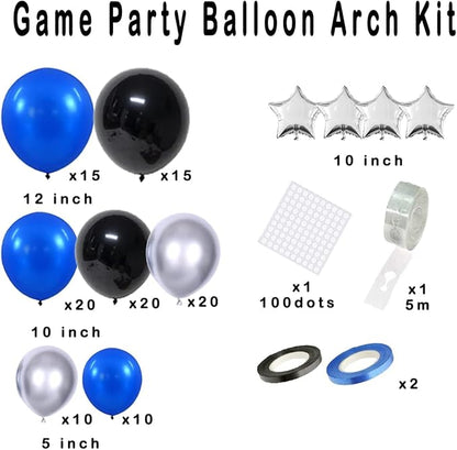 Blue Black Silver Balloon Garland Arch Kit - Royal Blue and Black Balloon Silver Balloons for Boy 21th 30th 40th Birthday Retirement Graduation Prom Video Gaming Party Decorations