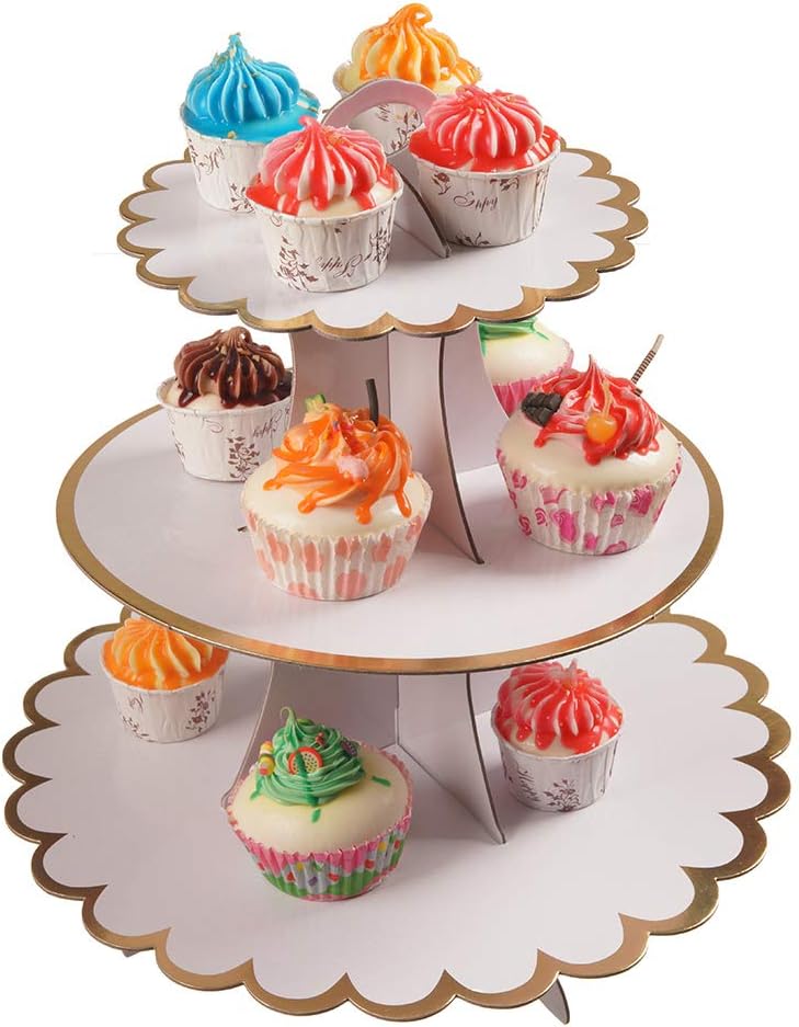 3-Tier Cupcake Stand, Lace Trim Cake Stand Holder, Tiered DIY Cupcake Stand Tower for Dessert Table Displays, Birthday Theme Party Favors Decoration
